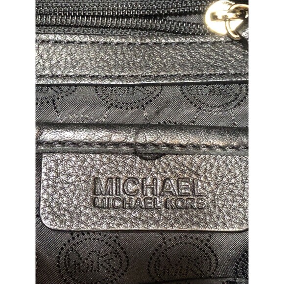 Michael Kors Handbag Shoulder Bag Tote Hobo Black Leather Gold Chain Straps - Picture 5 of 16